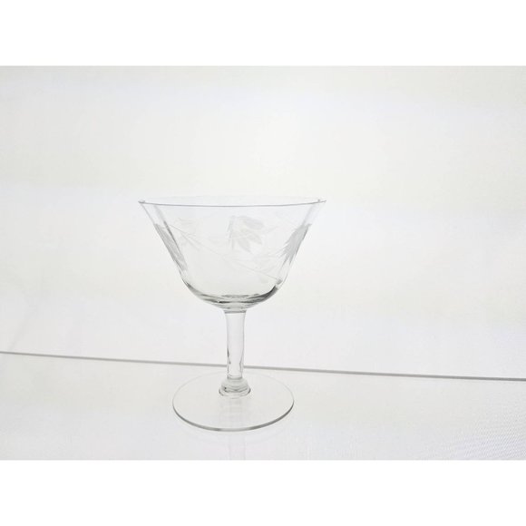 Vtg MCM 1950s Clear Etched Glass Champagne Barware Fancy Drinking New Year Party - Picture 2 of 10